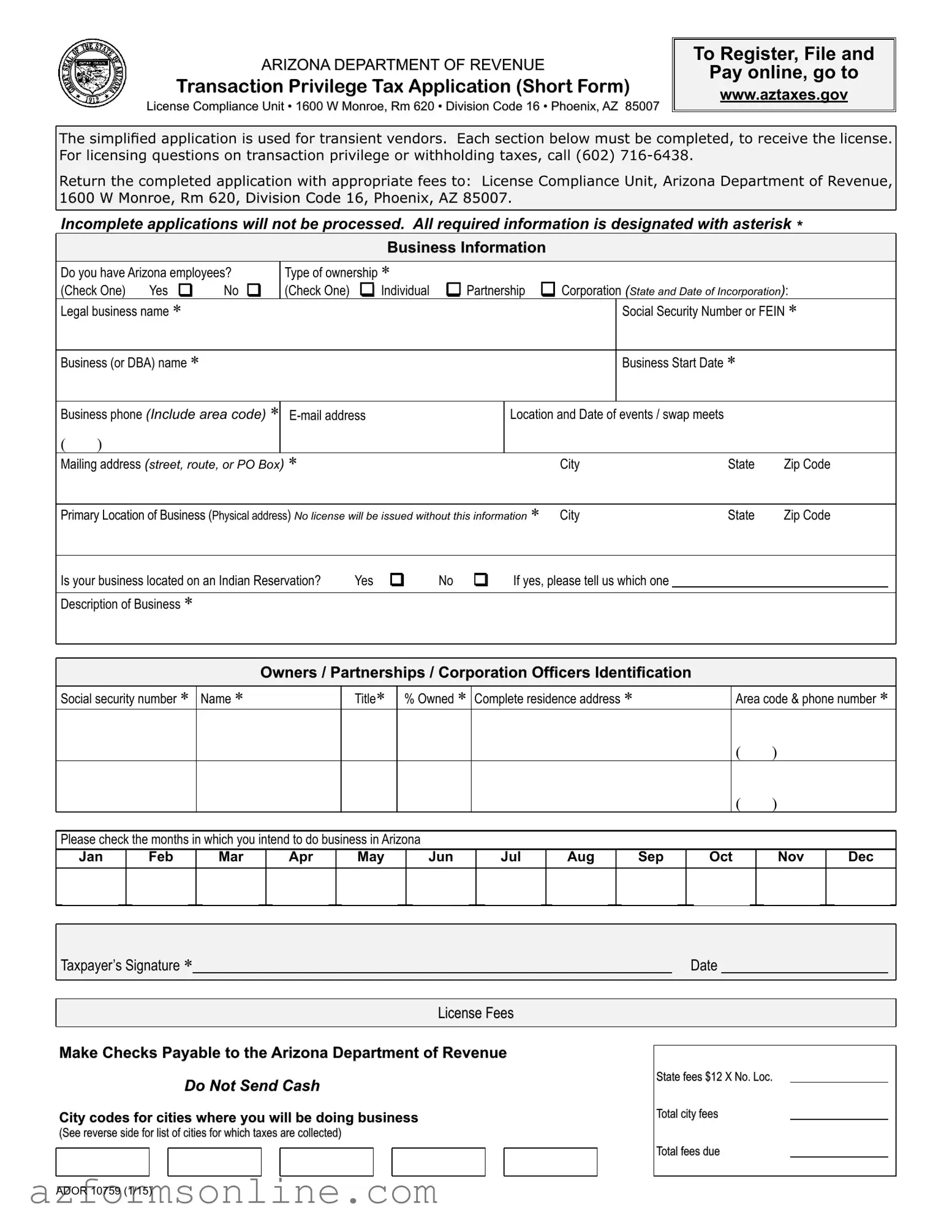 Free Ador 10759 Arizona Form