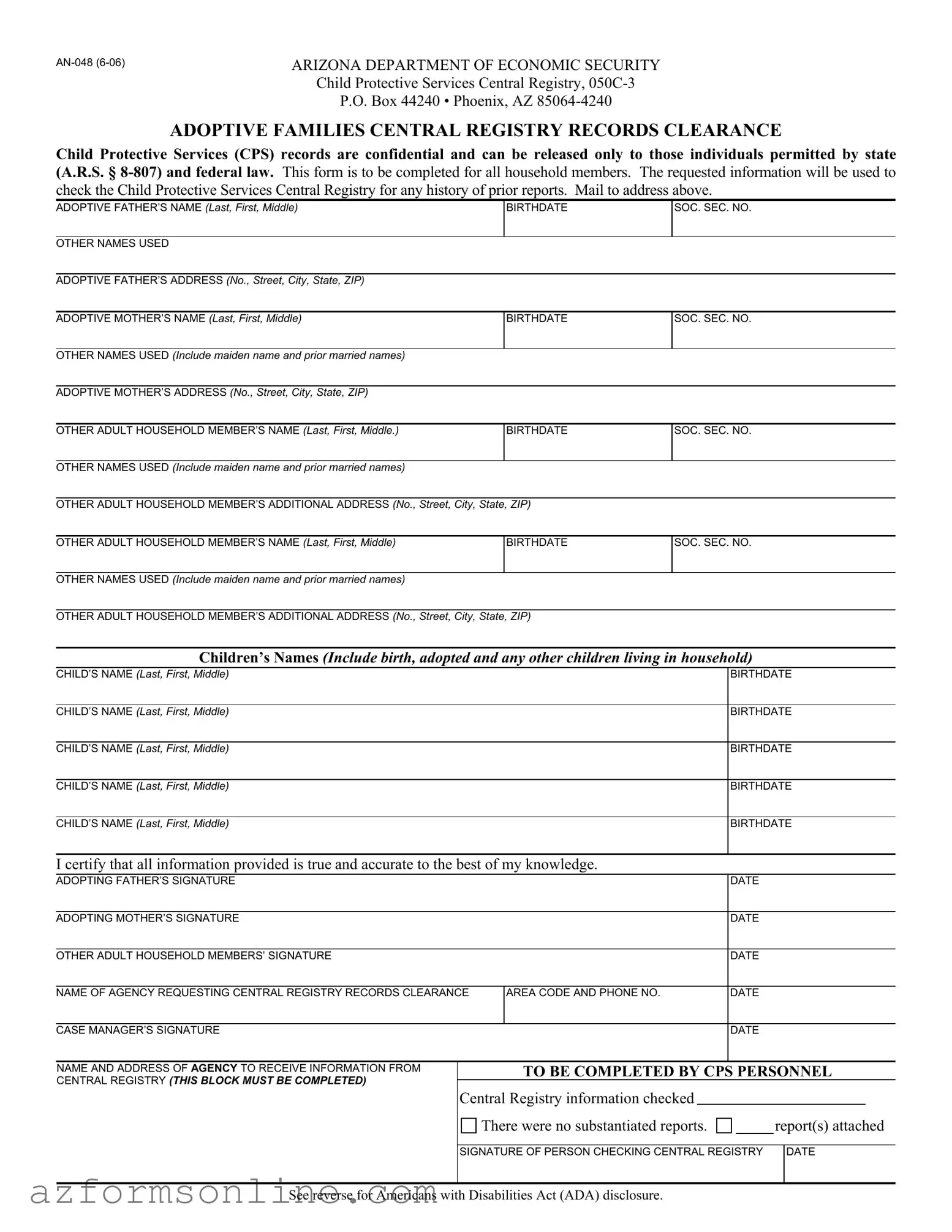 Free An 048 Arizona Form