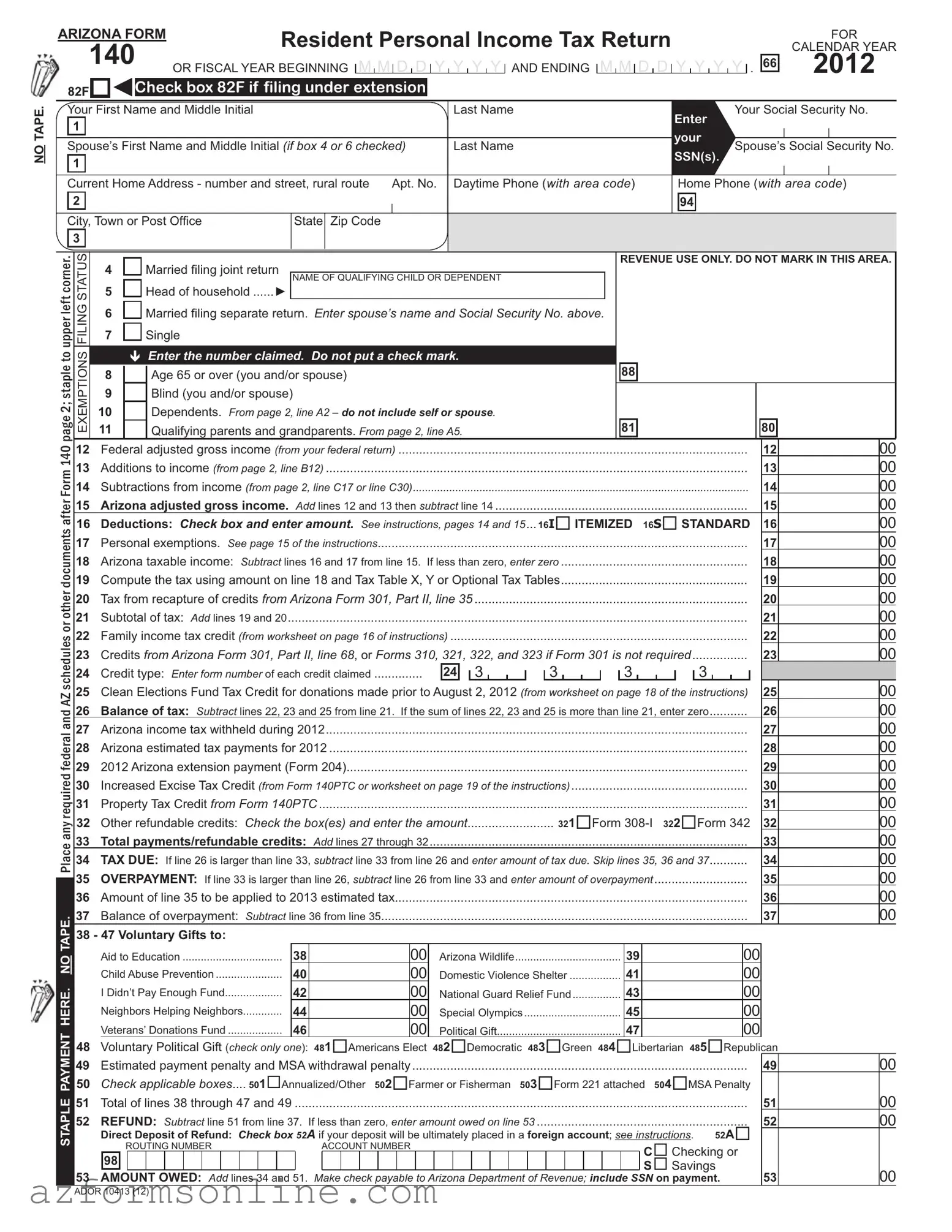 Free Arizona 140 Form