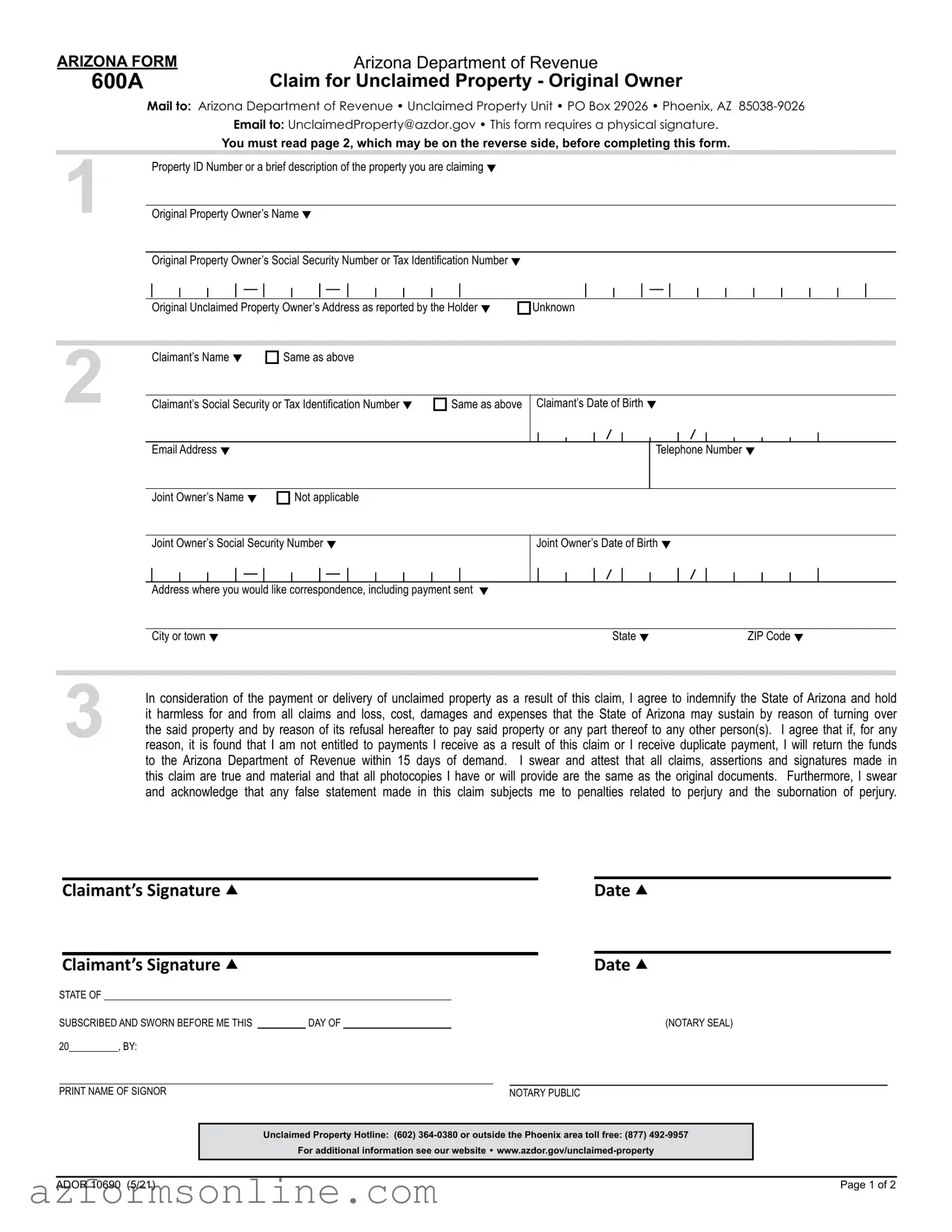 Free Arizona 600A Form