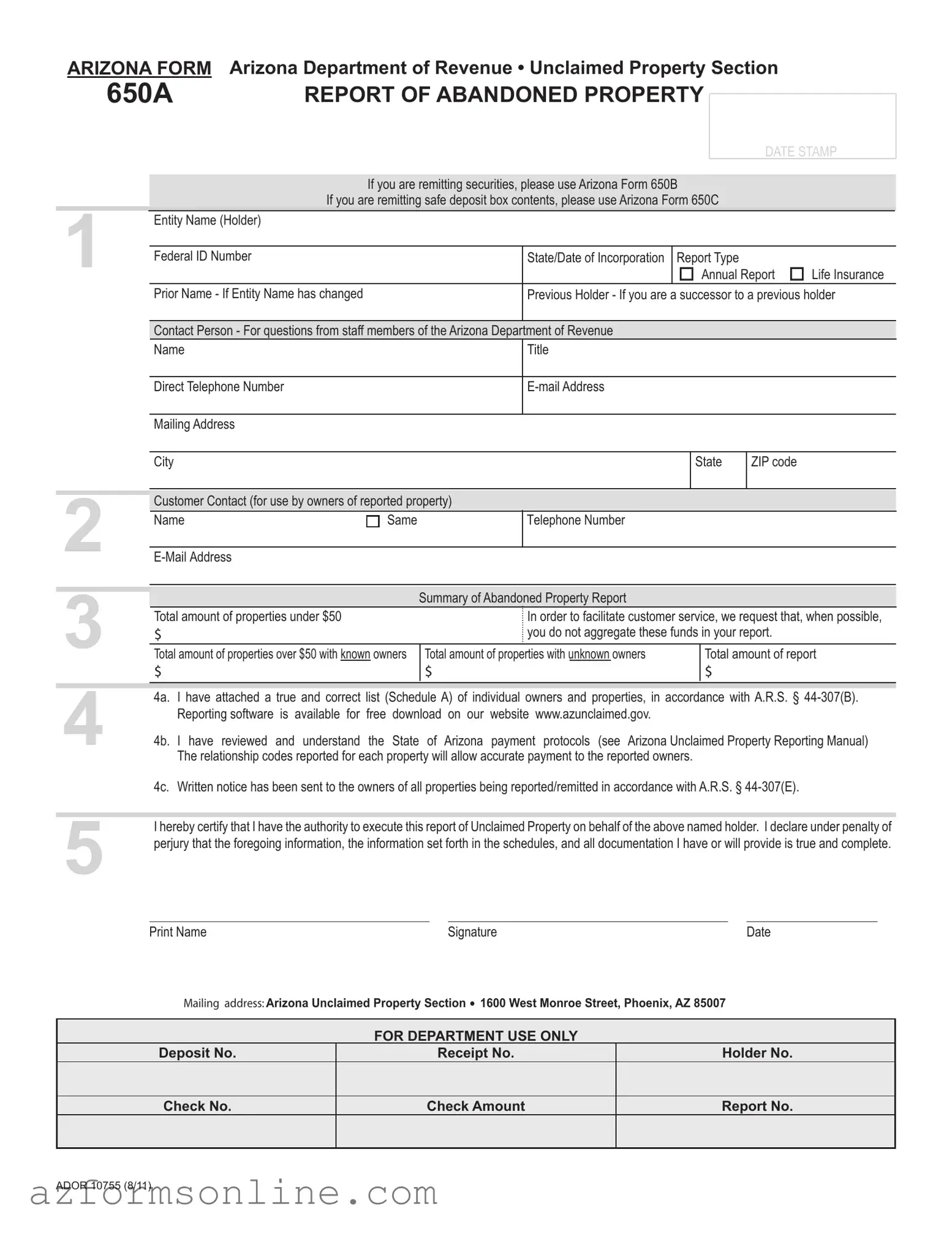 Free Arizona 650A Form