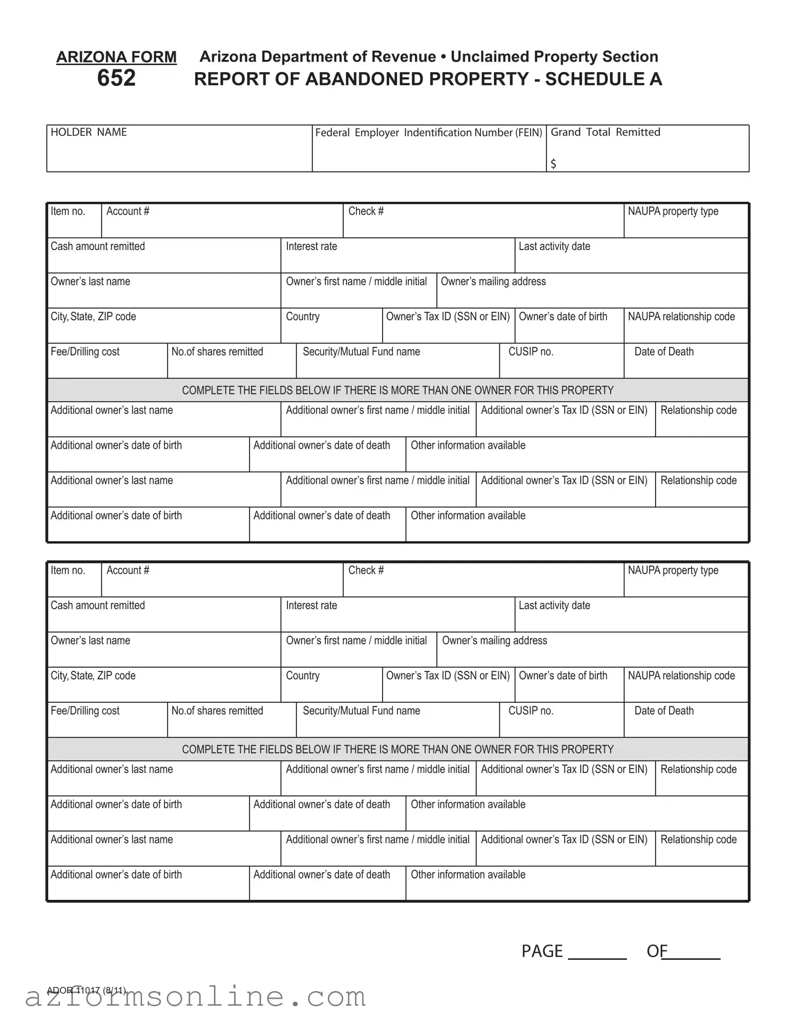 Free Arizona 652 Form