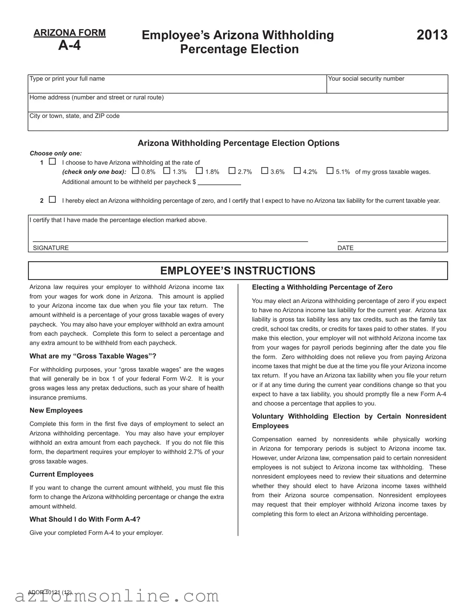 Free Arizona A 4 Form