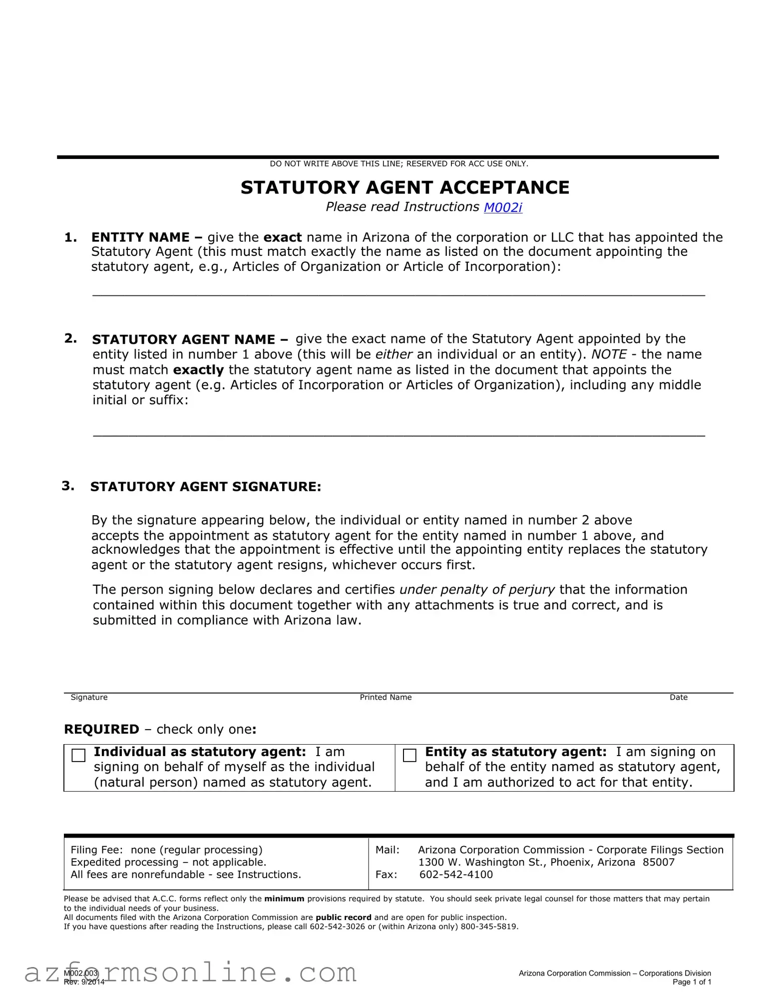 Free Arizona Agent Form