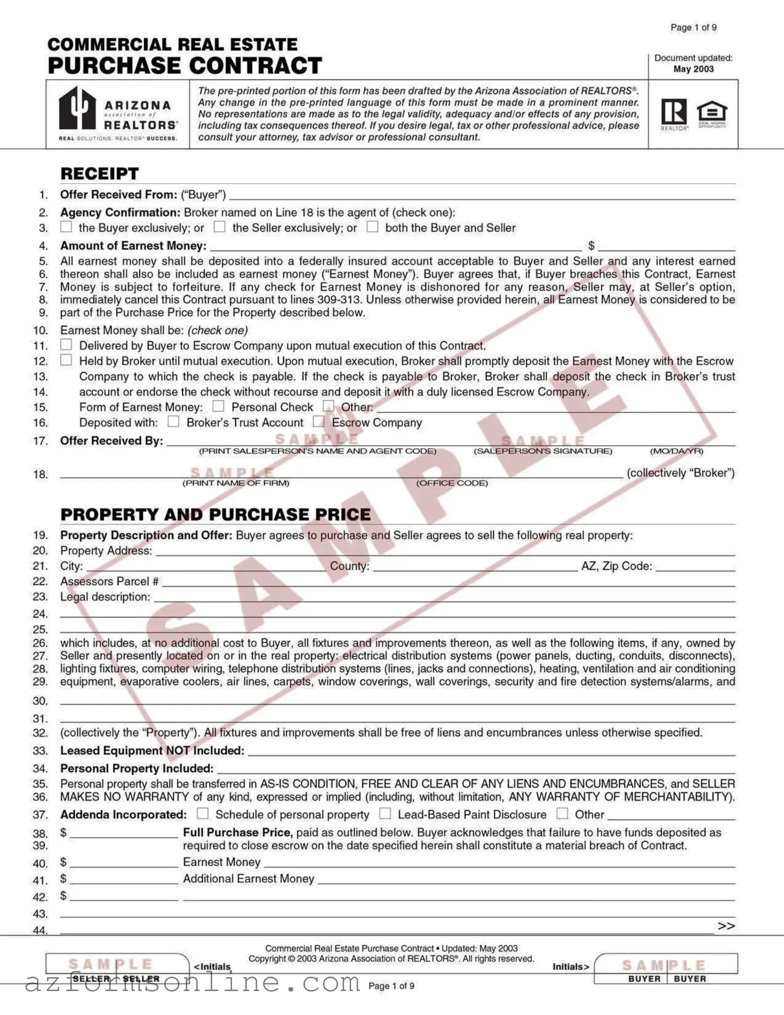 Free Arizona Commercial Real Contract Form