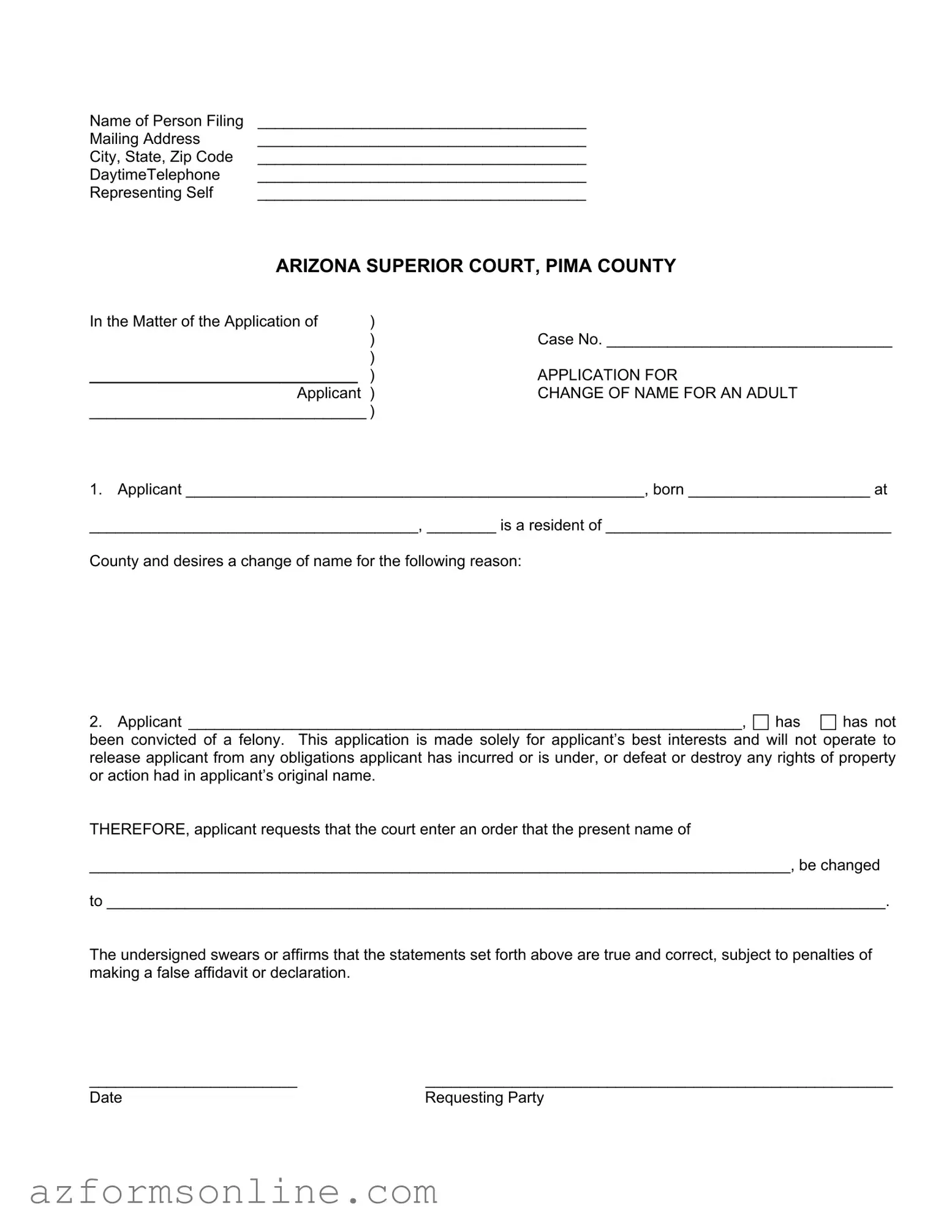 Free Arizona Court Change Name Form