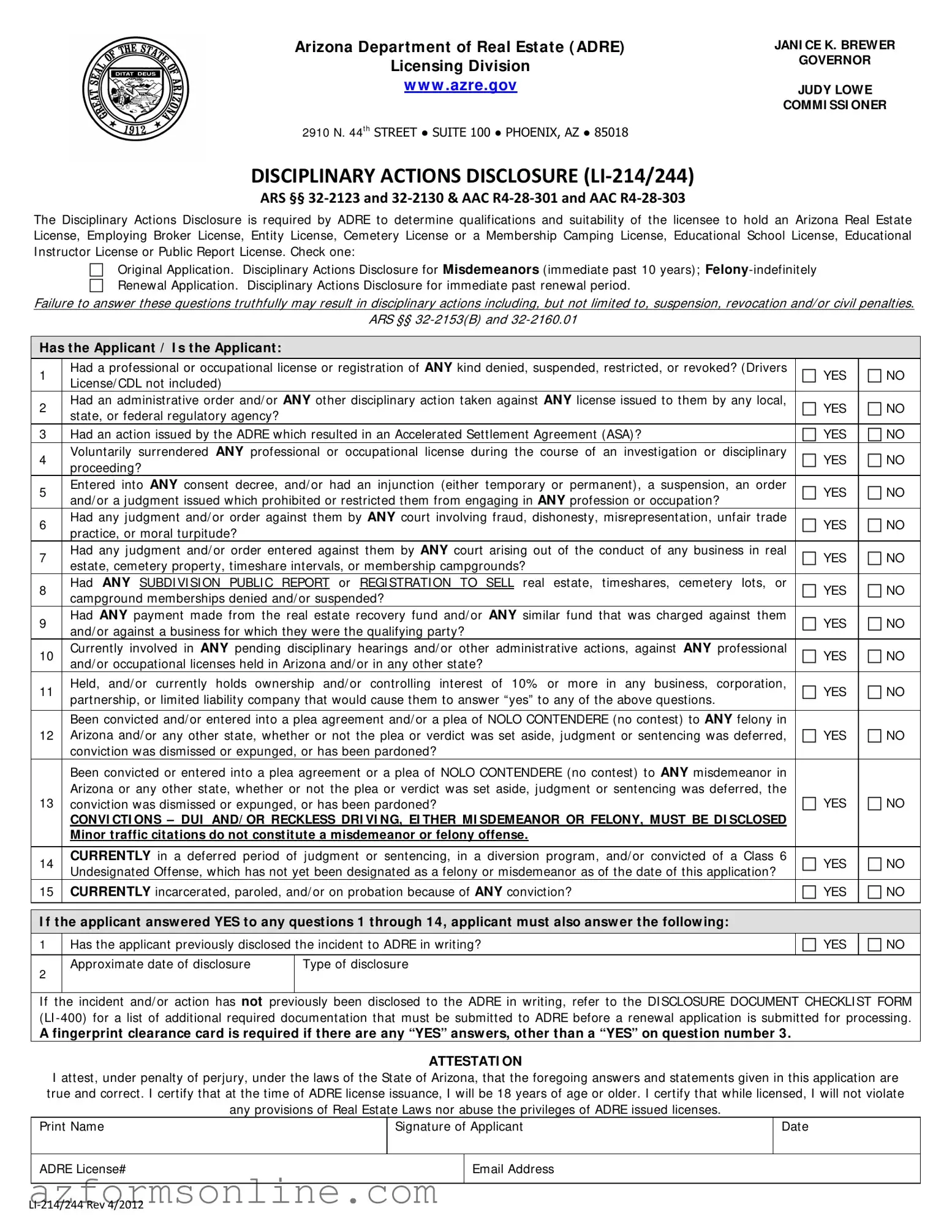 Free Arizona Li 214 244 Form