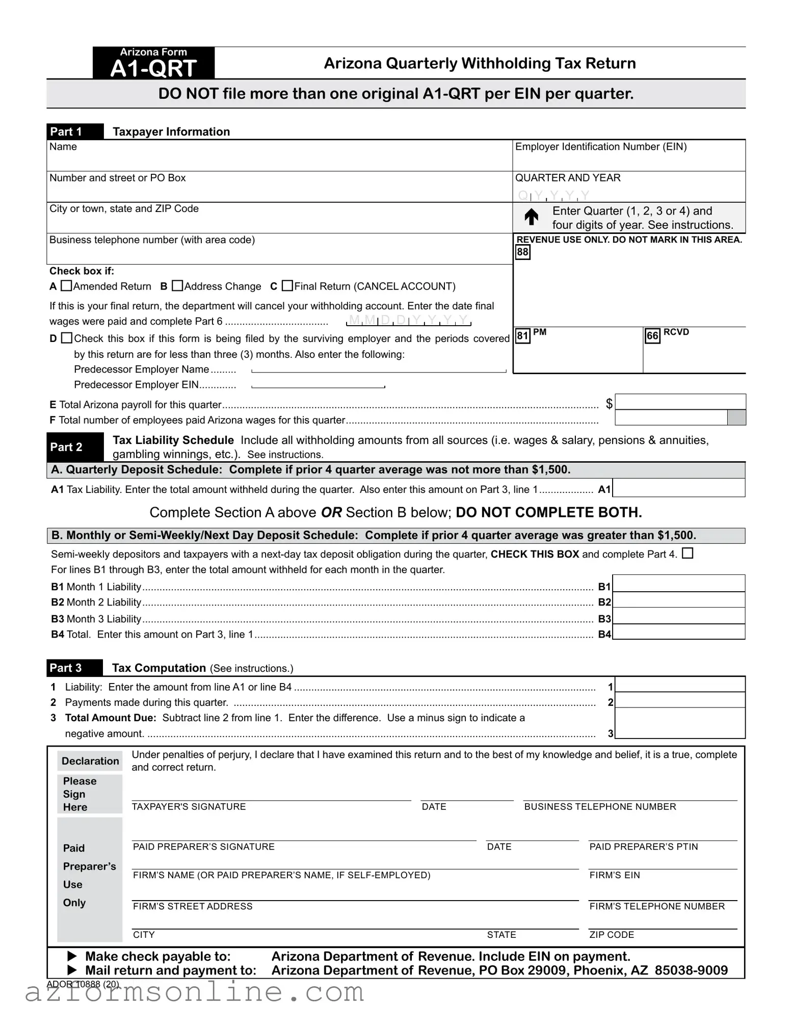 Free Arizona Tax Return Form