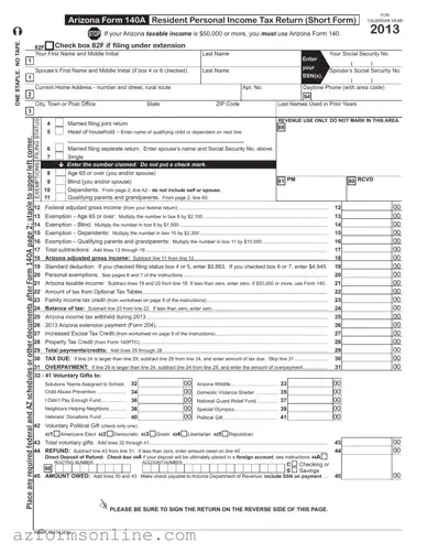 Free Arizona 140A Form