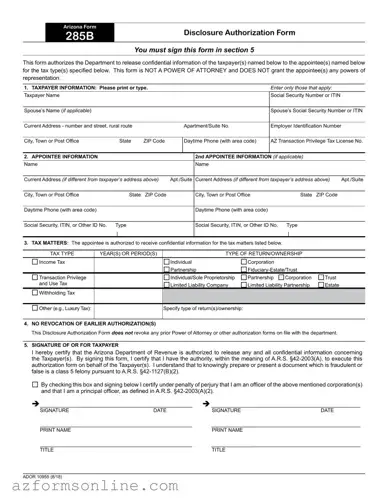 Free Arizona 285 Form
