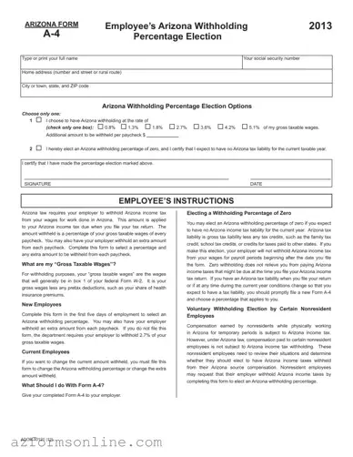 Free Arizona A 4 Form
