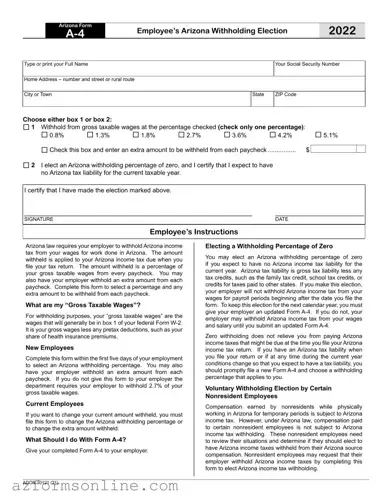 Free Arizona A4 Form