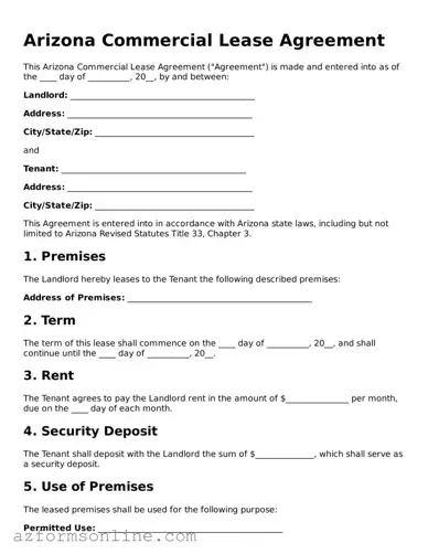 Fillable Commercial Lease Agreement Form for the State of Arizona