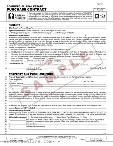 Free Arizona Commercial Real Contract Form