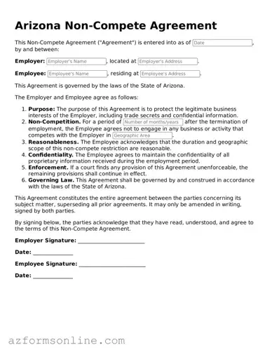 Fillable Non-compete Agreement Form for the State of Arizona