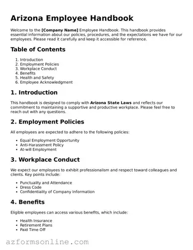 Fillable Employee Handbook Form for the State of Arizona