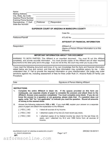 Free Arizona Financial Form