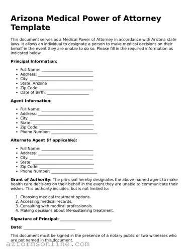 Fillable Medical Power of Attorney Form for the State of Arizona