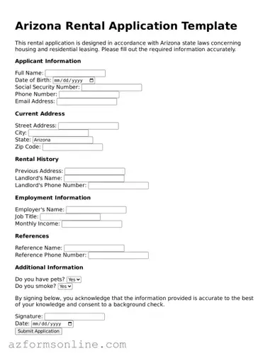 Fillable Rental Application Form for the State of Arizona