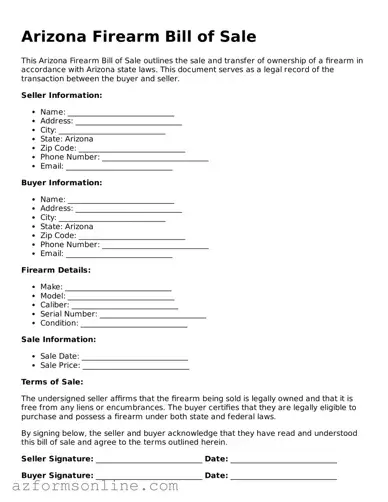 Fillable Firearm Bill of Sale Form for the State of Arizona