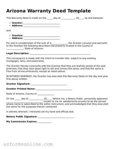 Fillable Deed Form for the State of Arizona
