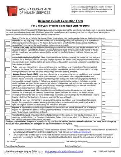 Free Arizona Religious Beliefs Form