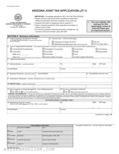 Free Jt 1 Arizona Tax Form