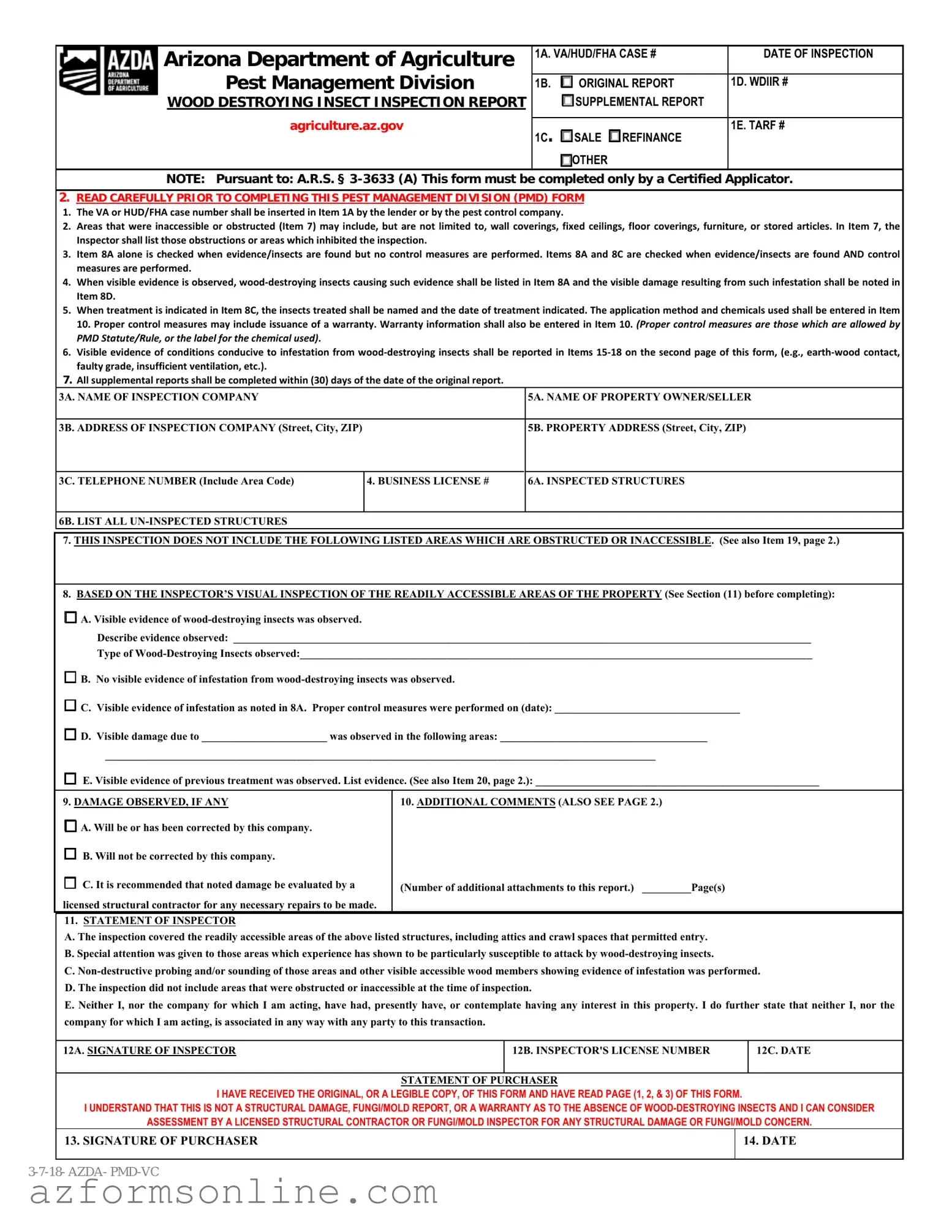 Free Wdiir Arizona Form